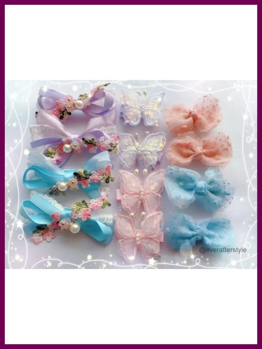 12 Butterfly Hair Clips Set with Lace Pearls Tulle Alligator Clips for Girls